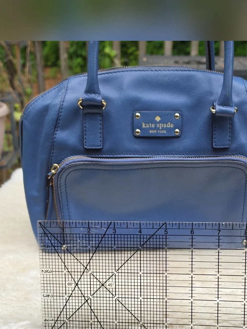 Kate Spade New York Blue Pebbled Leather Satchel Gold Hardware